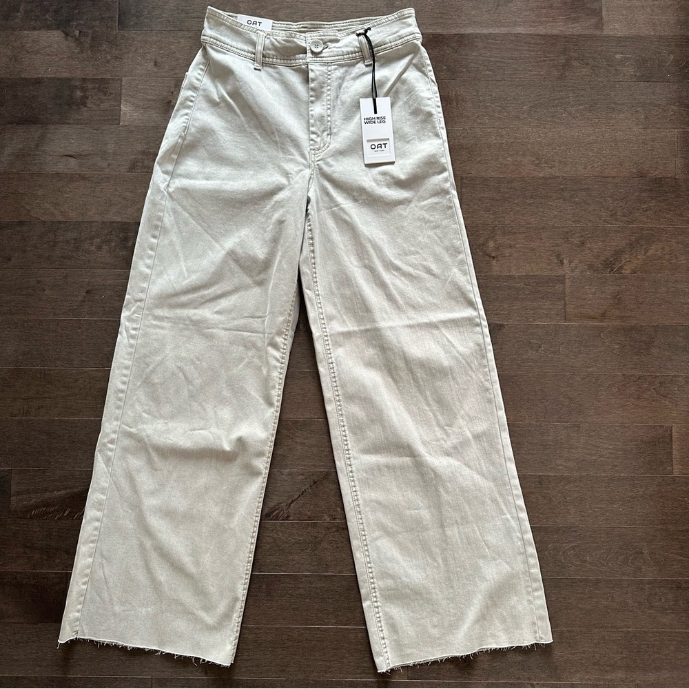 NWT OAT New York High Waist Wide Leg Jeans Tan Ankle Raw hem Size 8/29